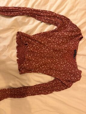 Abercrombie & Fitch Rust Floral Long-Sleeve Button Front Top